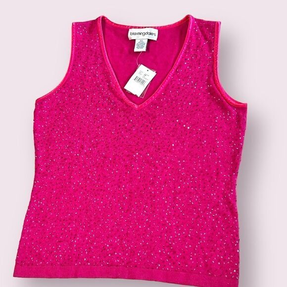 Bloomingdales | NWT Cashmere Silk Blend Sleeveless V-neck Sweater Pink S… - Picture 1 of 4